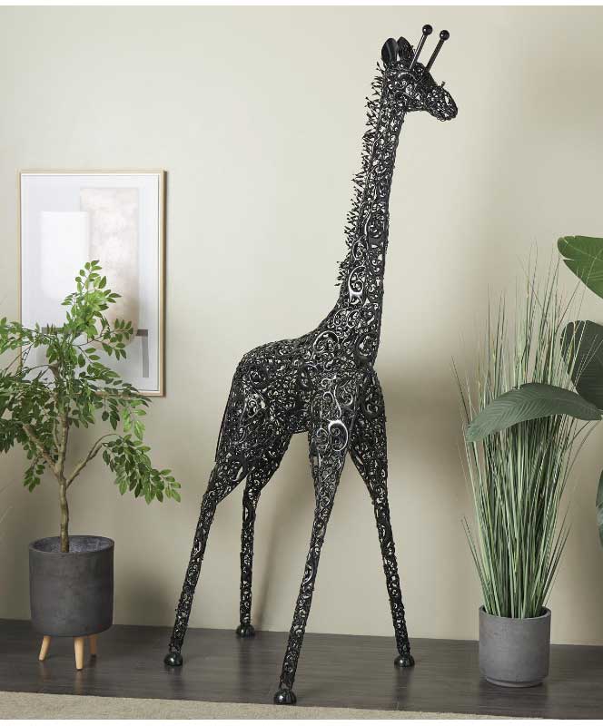 Black Metal Giraffe Indoor Outdoor Tall Garden Sculpture - Image 4